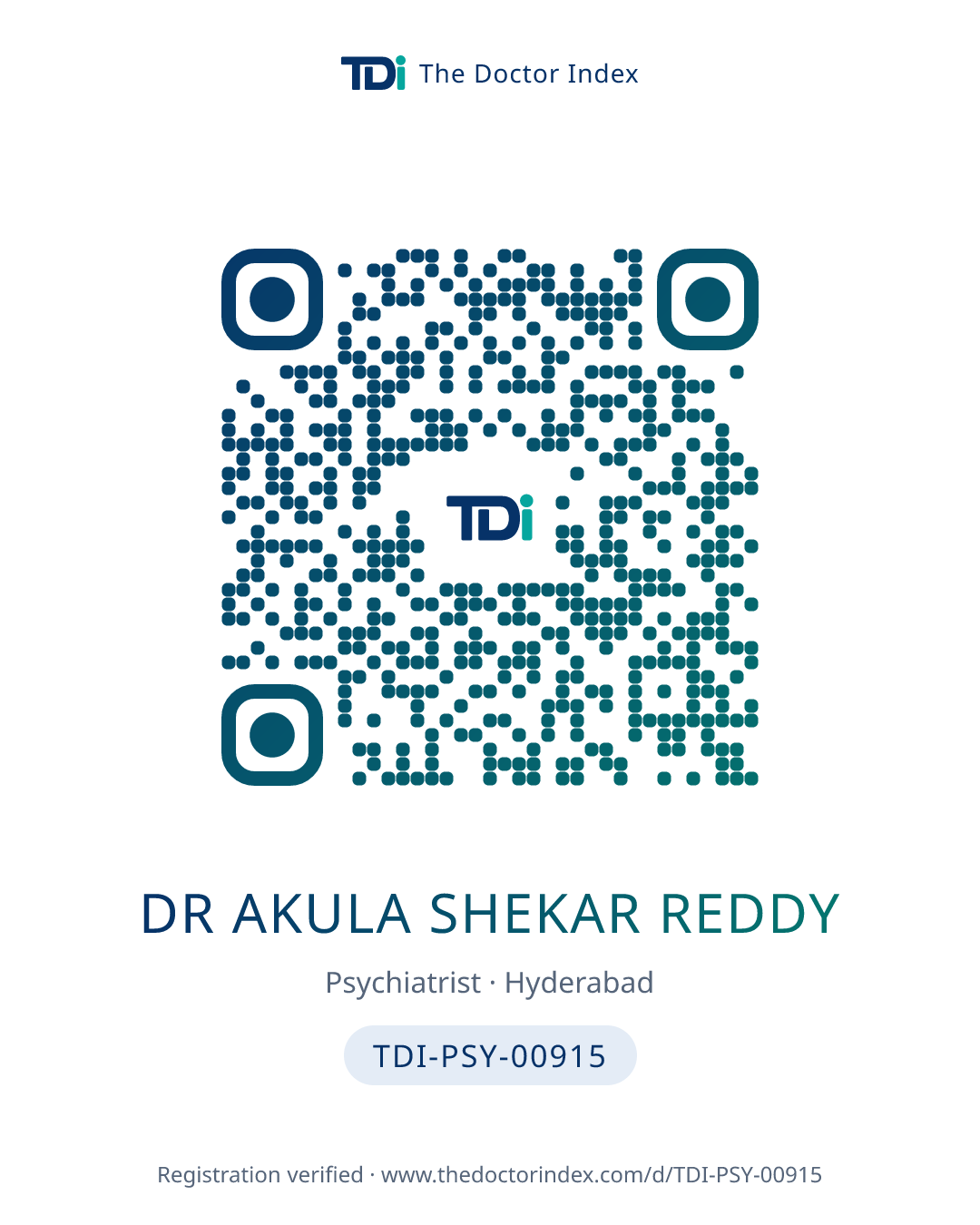 QR card for Dr Akula Shekar Reddy, TDI-PSY-00915