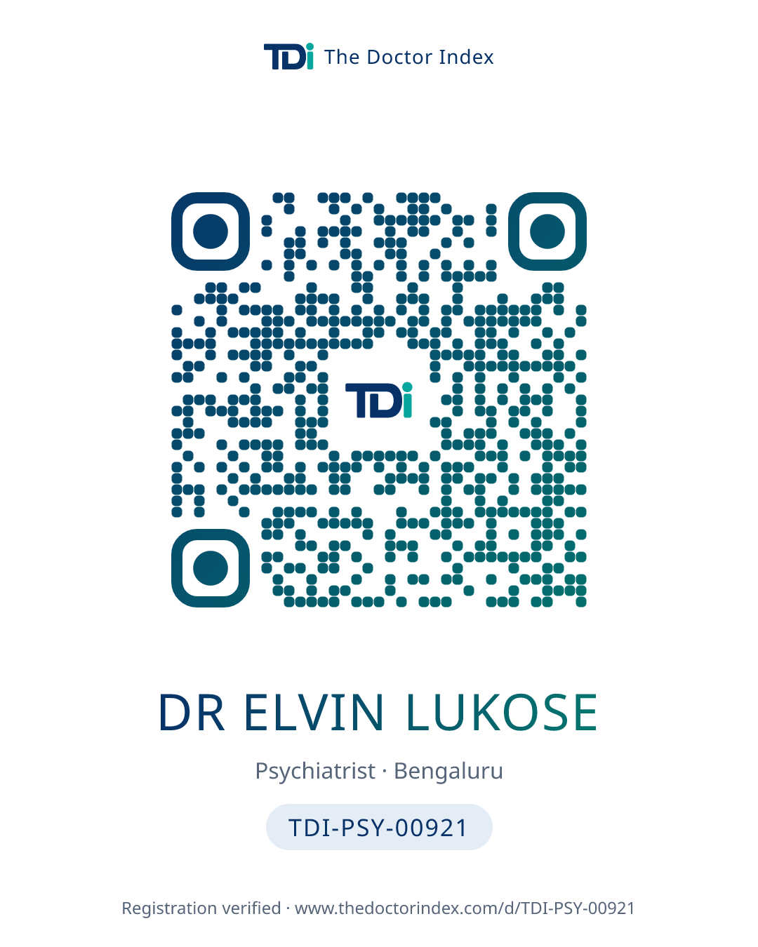 QR card for Dr Elvin Lukose, TDI-PSY-00921
