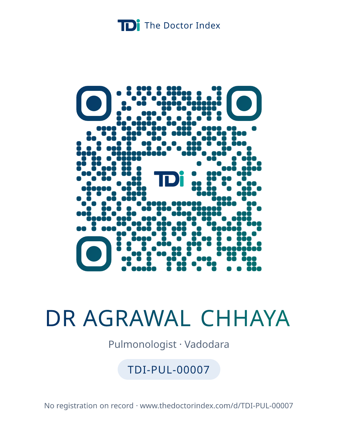 QR card for Dr Agrawal Chhaya, TDI-PUL-00007