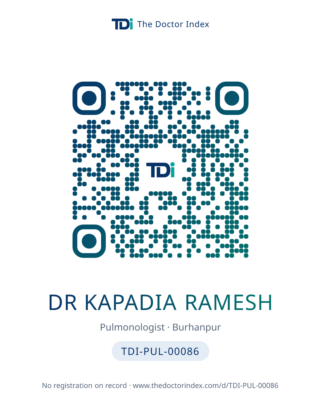 QR card for Dr Kapadia Ramesh, TDI-PUL-00086