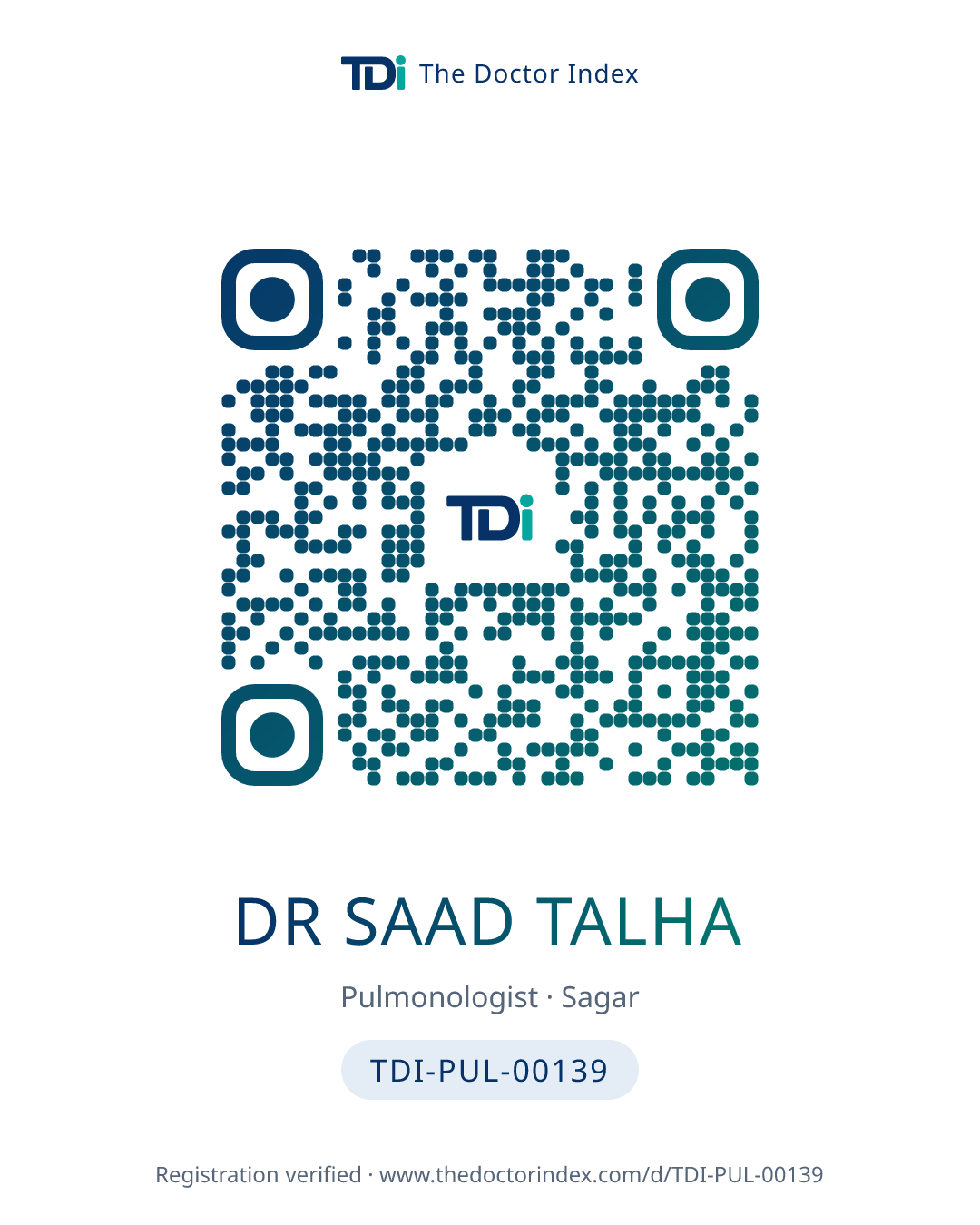 QR card for Dr Saad Talha, TDI-PUL-00139