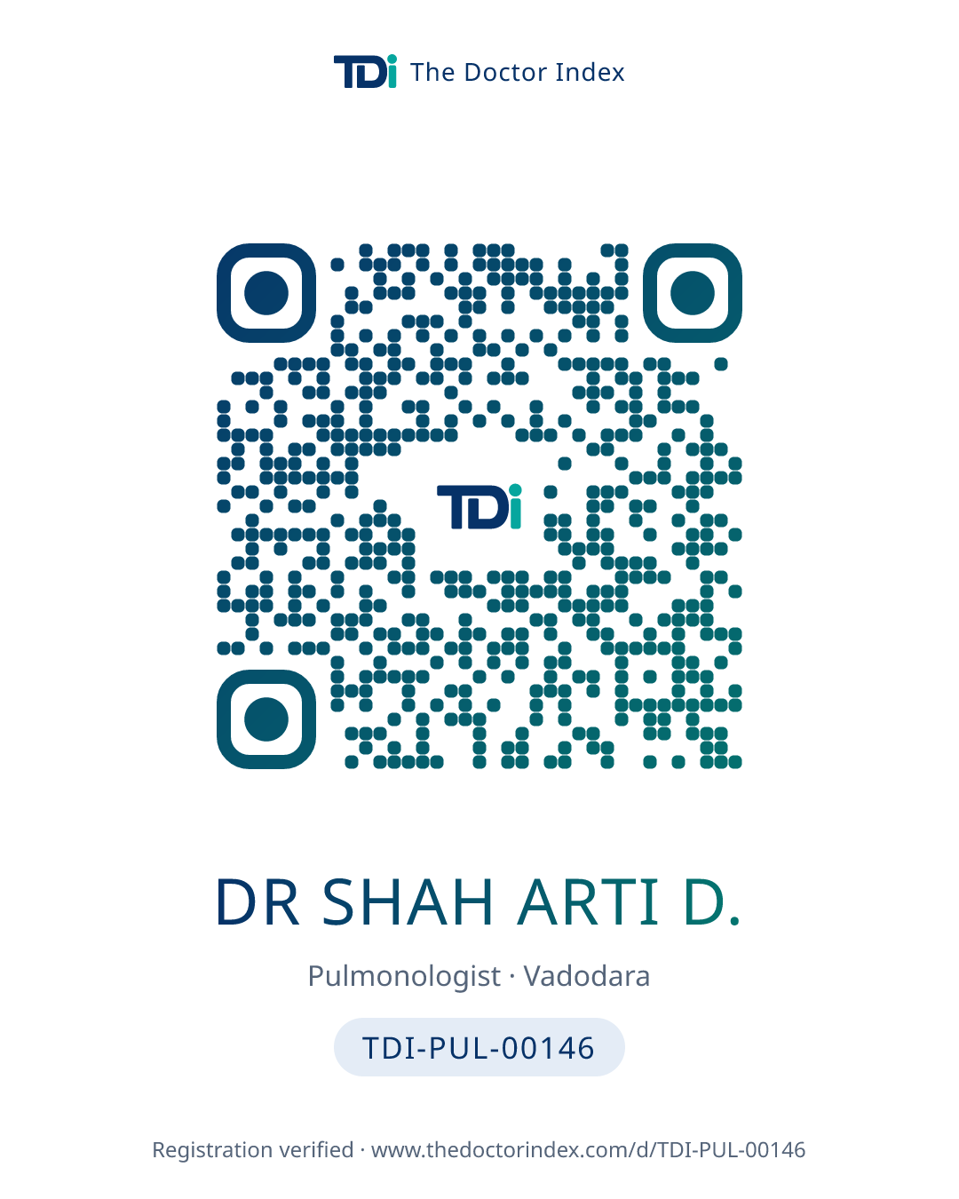 QR card for Dr Shah Arti D., TDI-PUL-00146