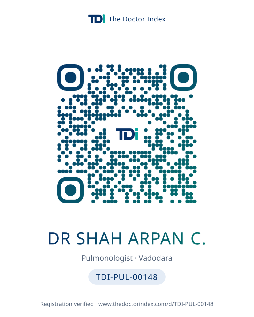 QR card for Dr Shah Arpan C., TDI-PUL-00148