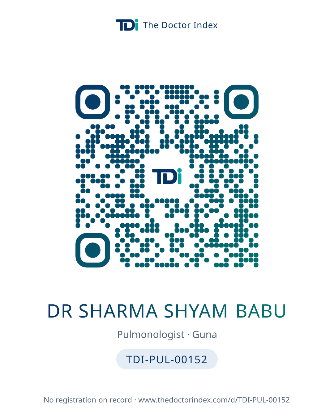 QR card for Dr Sharma Shyam Babu, TDI-PUL-00152