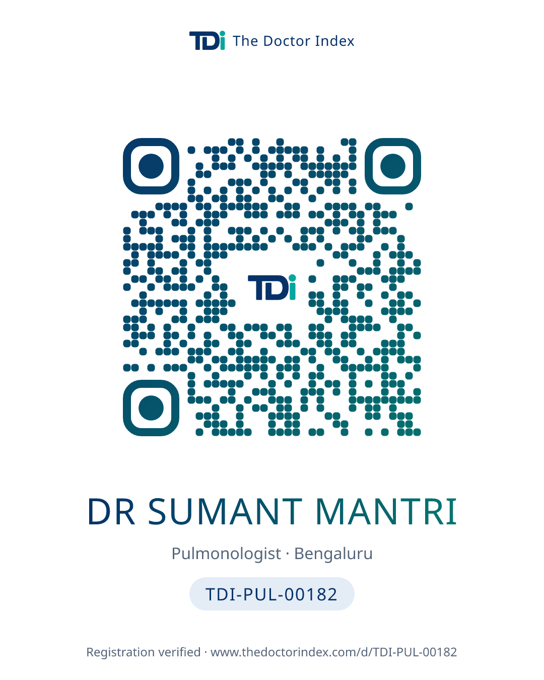 QR card for Dr Sumant Mantri, TDI-PUL-00182