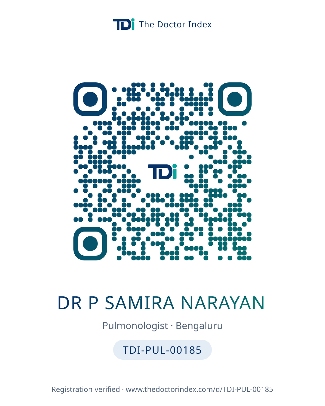 QR card for Dr P Samira Narayan, TDI-PUL-00185
