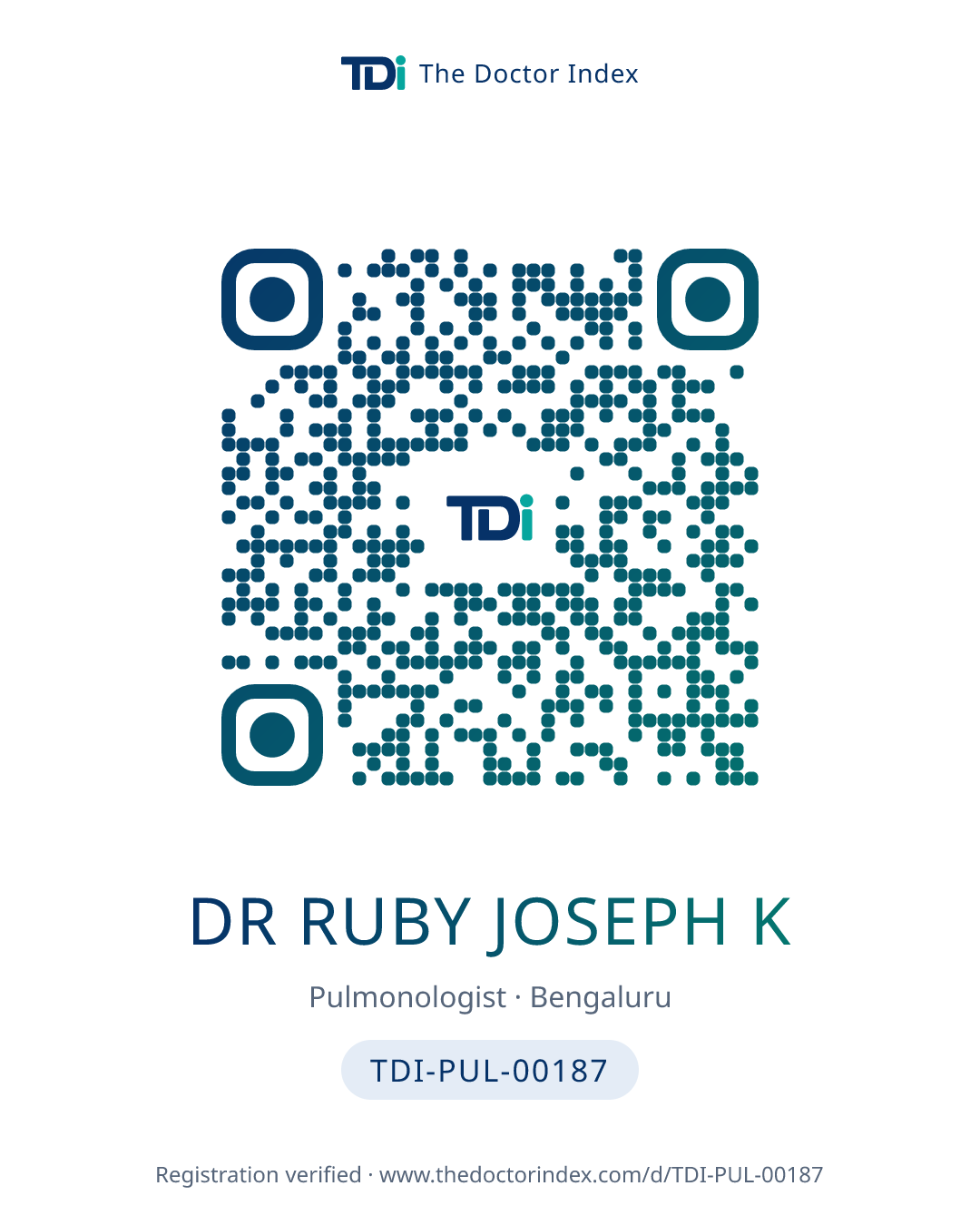 QR card for Dr Ruby Joseph K, TDI-PUL-00187