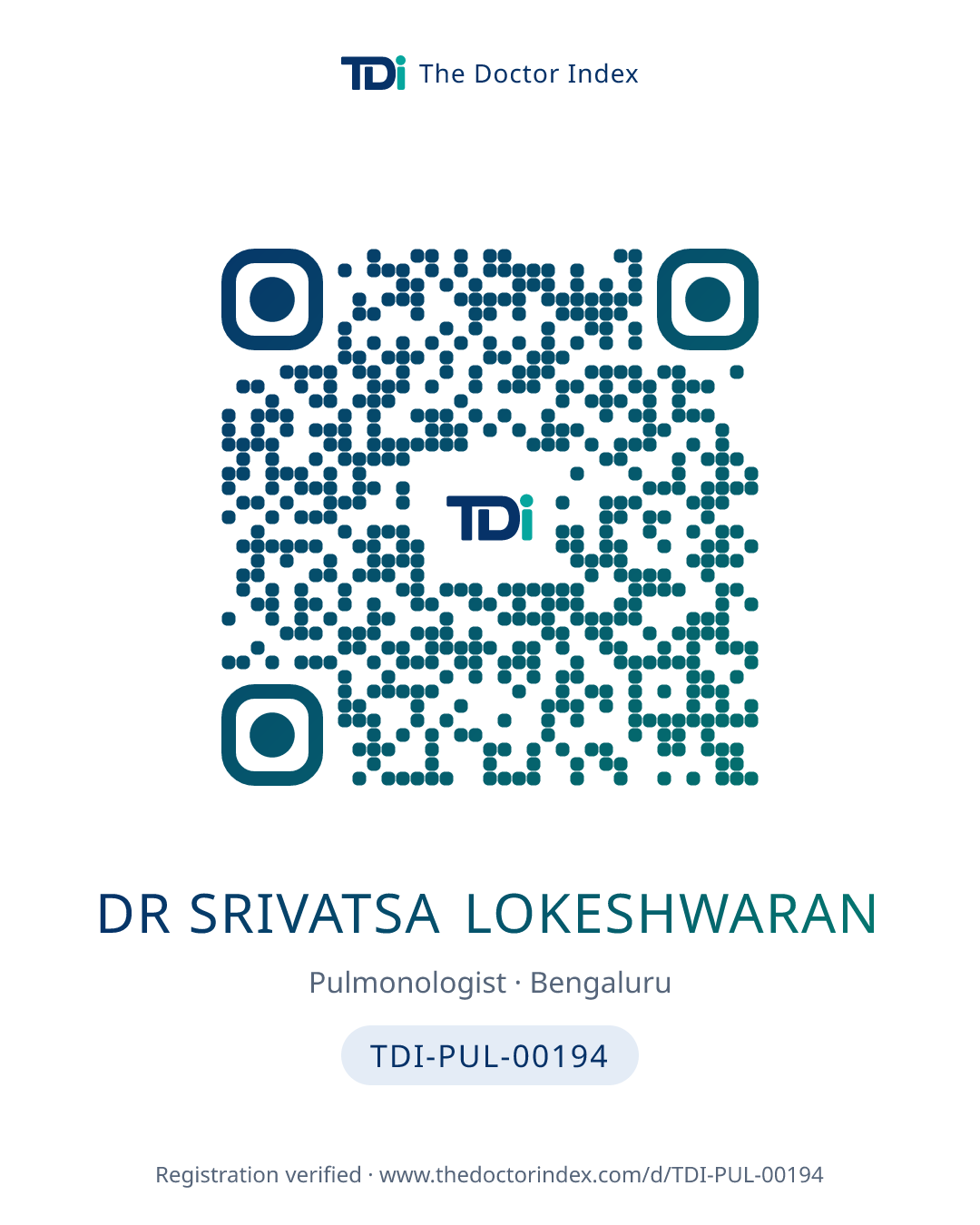 QR card for Dr Srivatsa Lokeshwaran, TDI-PUL-00194