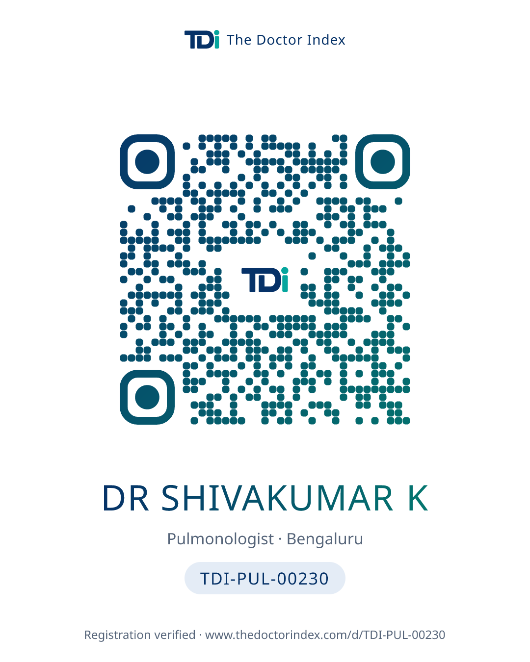 QR card for Dr Shivakumar K, TDI-PUL-00230