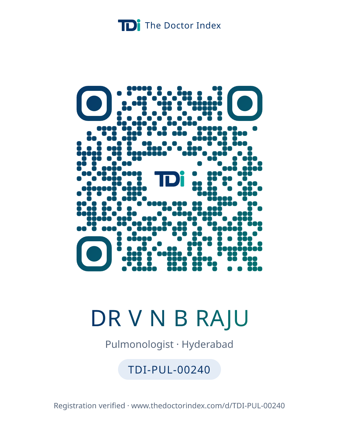 QR card for Dr V N B Raju, TDI-PUL-00240