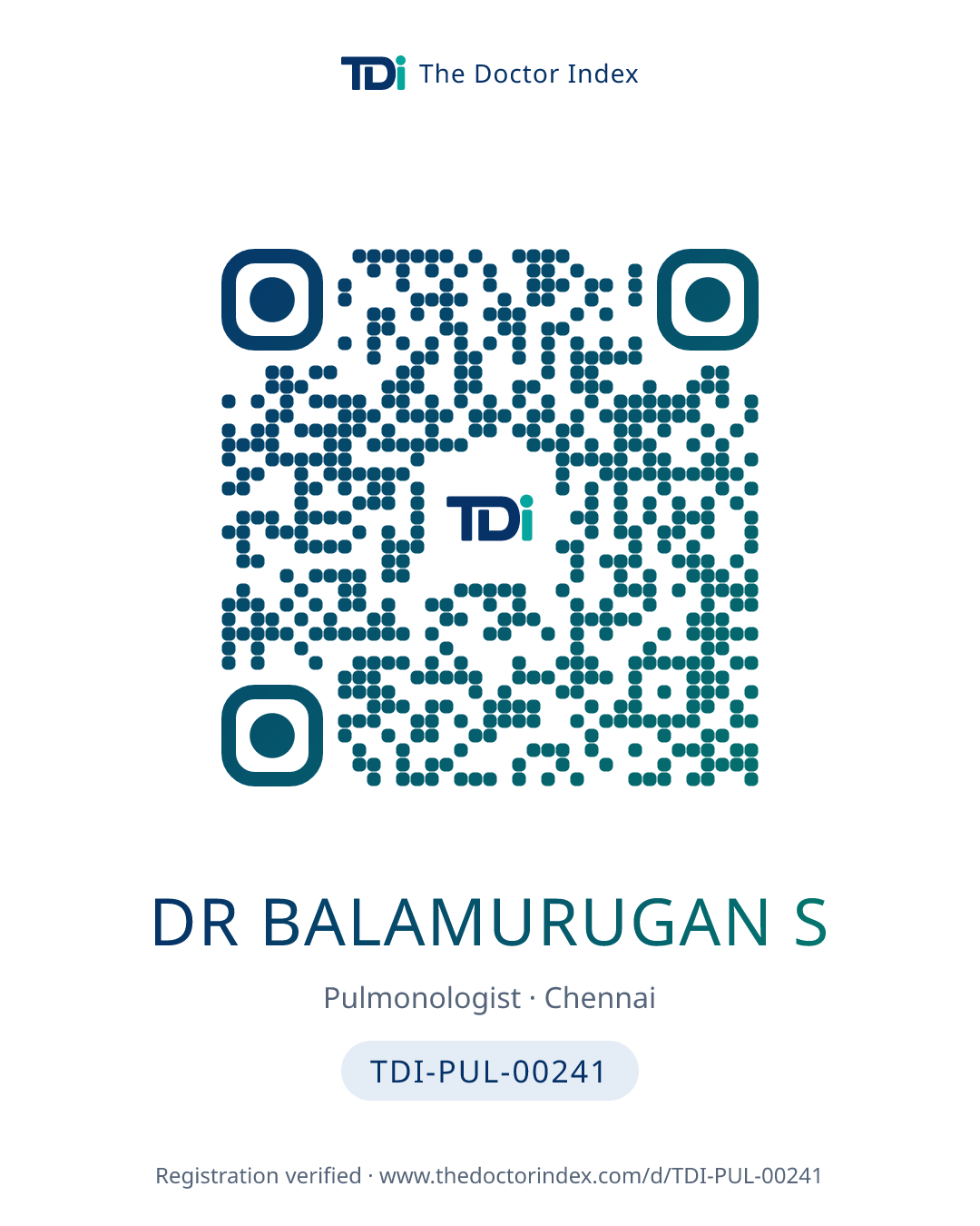 QR card for Dr Balamurugan S, TDI-PUL-00241