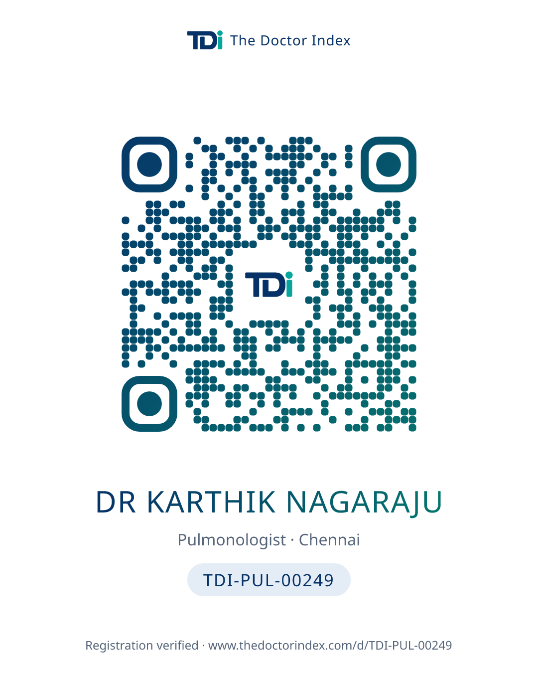 QR card for Dr Karthik Nagaraju, TDI-PUL-00249
