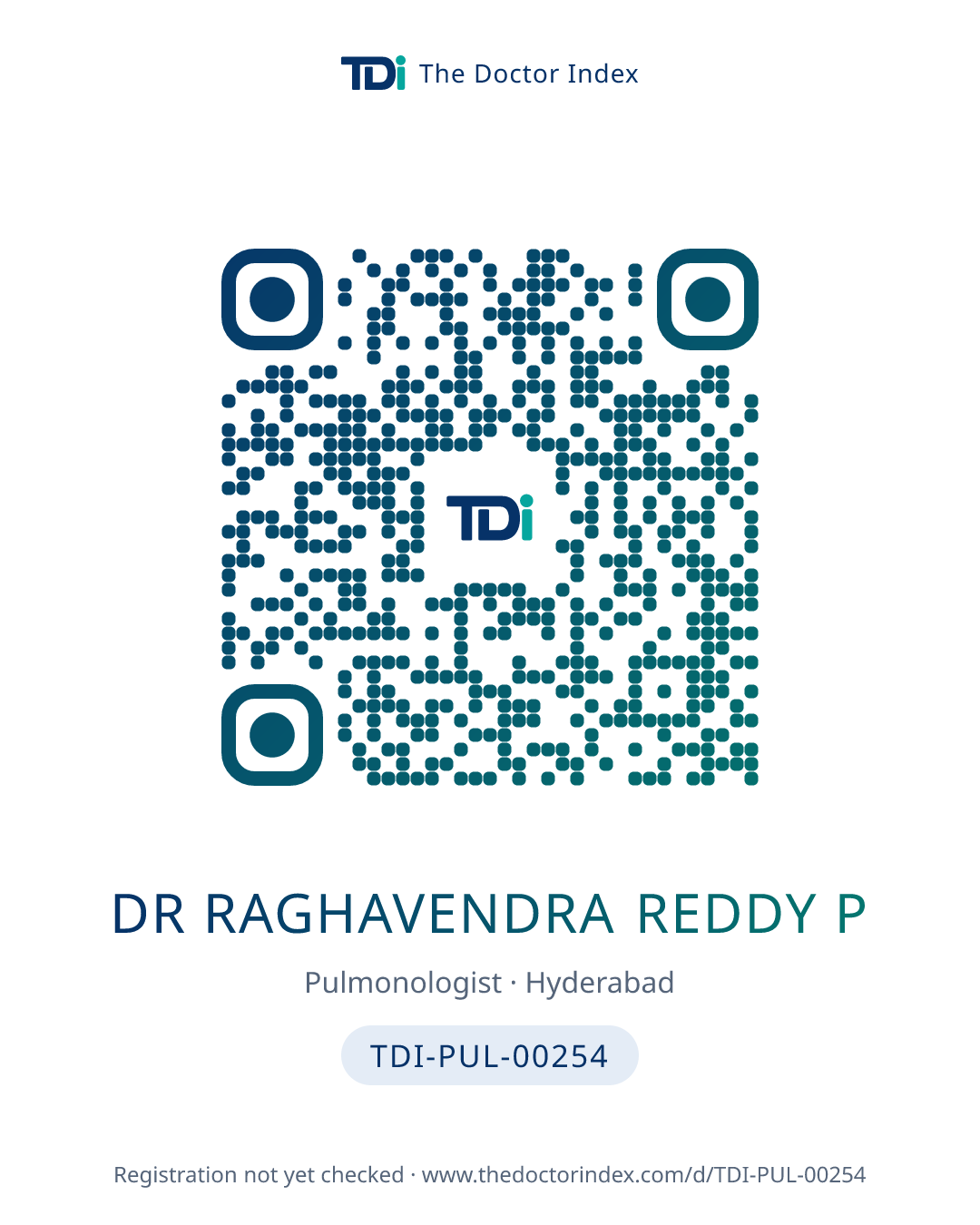QR card for Dr Raghavendra Reddy P, TDI-PUL-00254