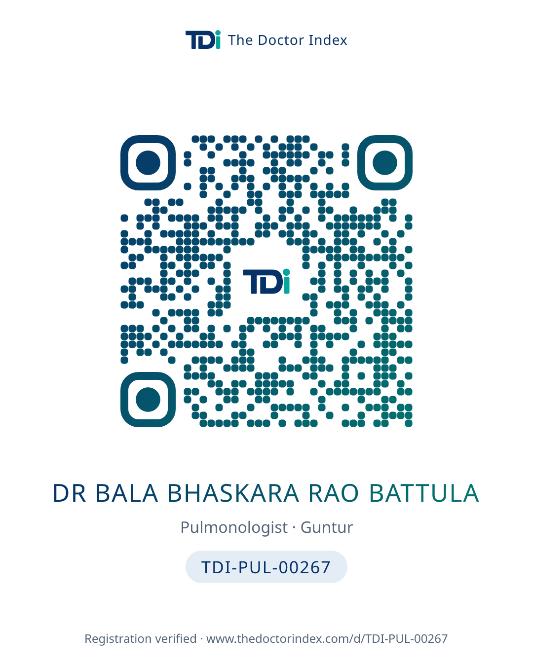 QR card for Dr Bala Bhaskara Rao Battula, TDI-PUL-00267