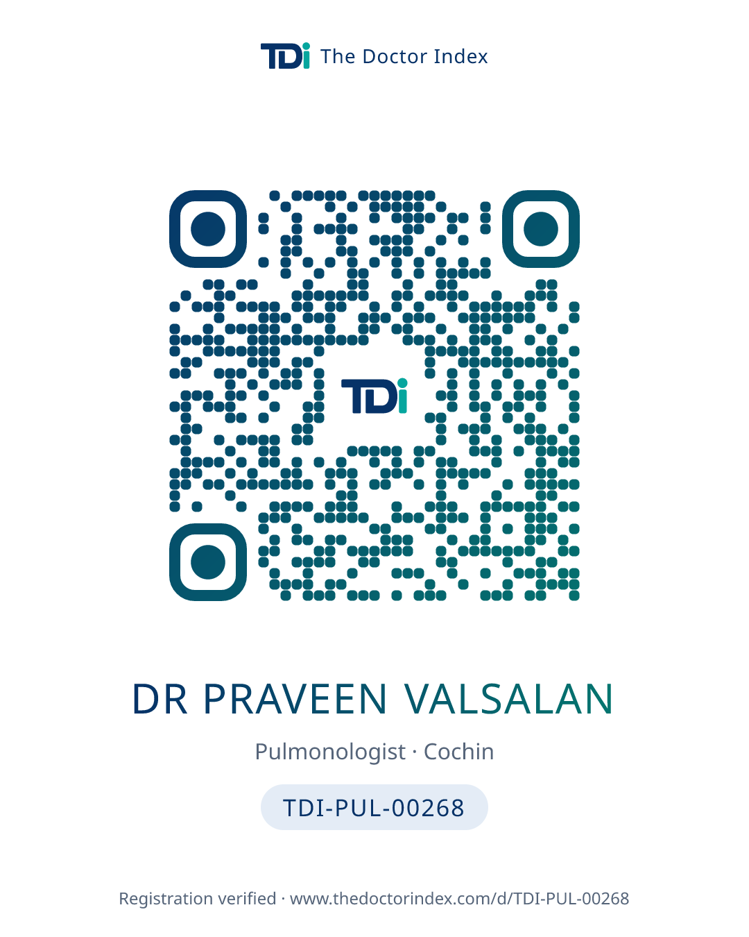 QR card for Dr Praveen Valsalan, TDI-PUL-00268