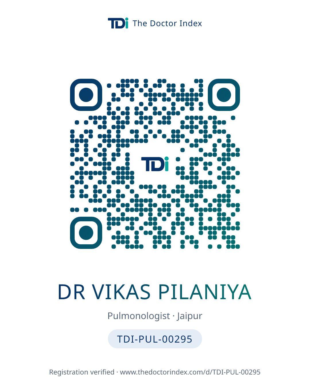 QR card for Dr Vikas Pilaniya, TDI-PUL-00295