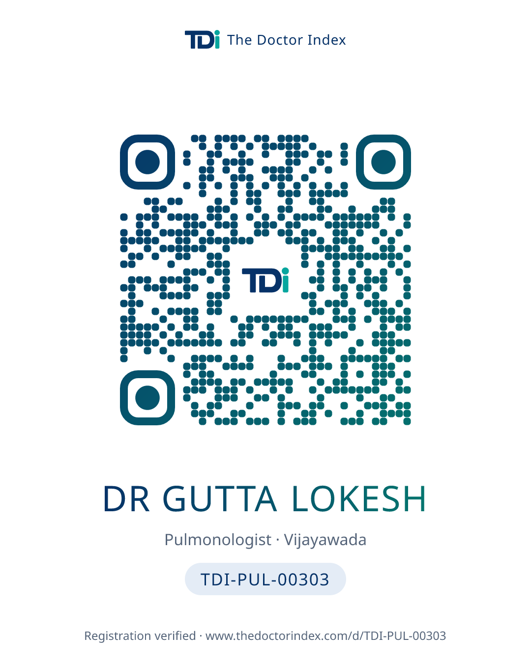QR card for Dr Gutta Lokesh, TDI-PUL-00303