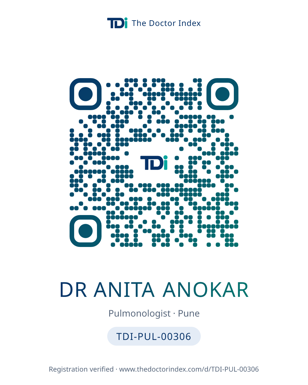 QR card for Dr Anita Anokar, TDI-PUL-00306