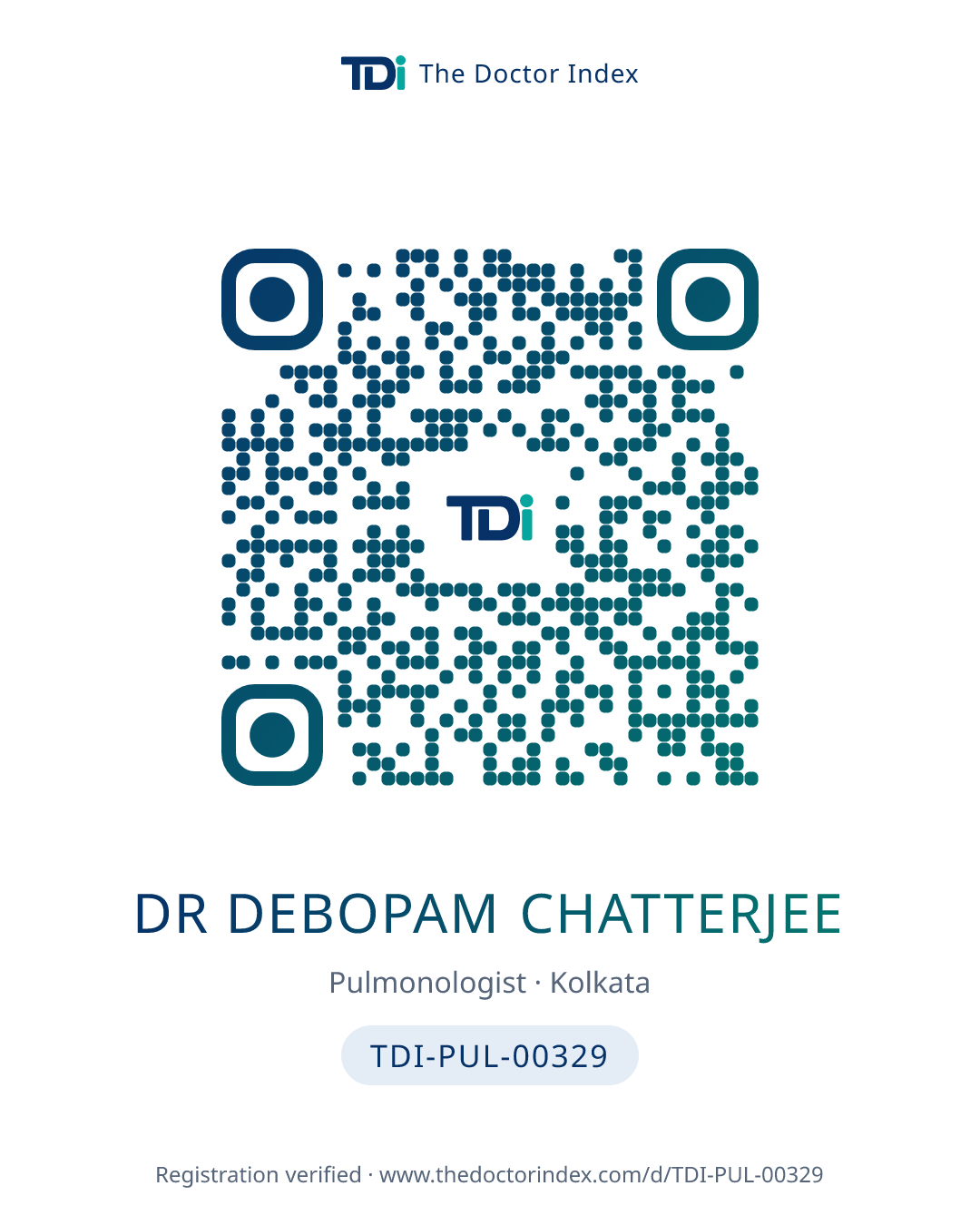 QR card for Dr Debopam Chatterjee, TDI-PUL-00329