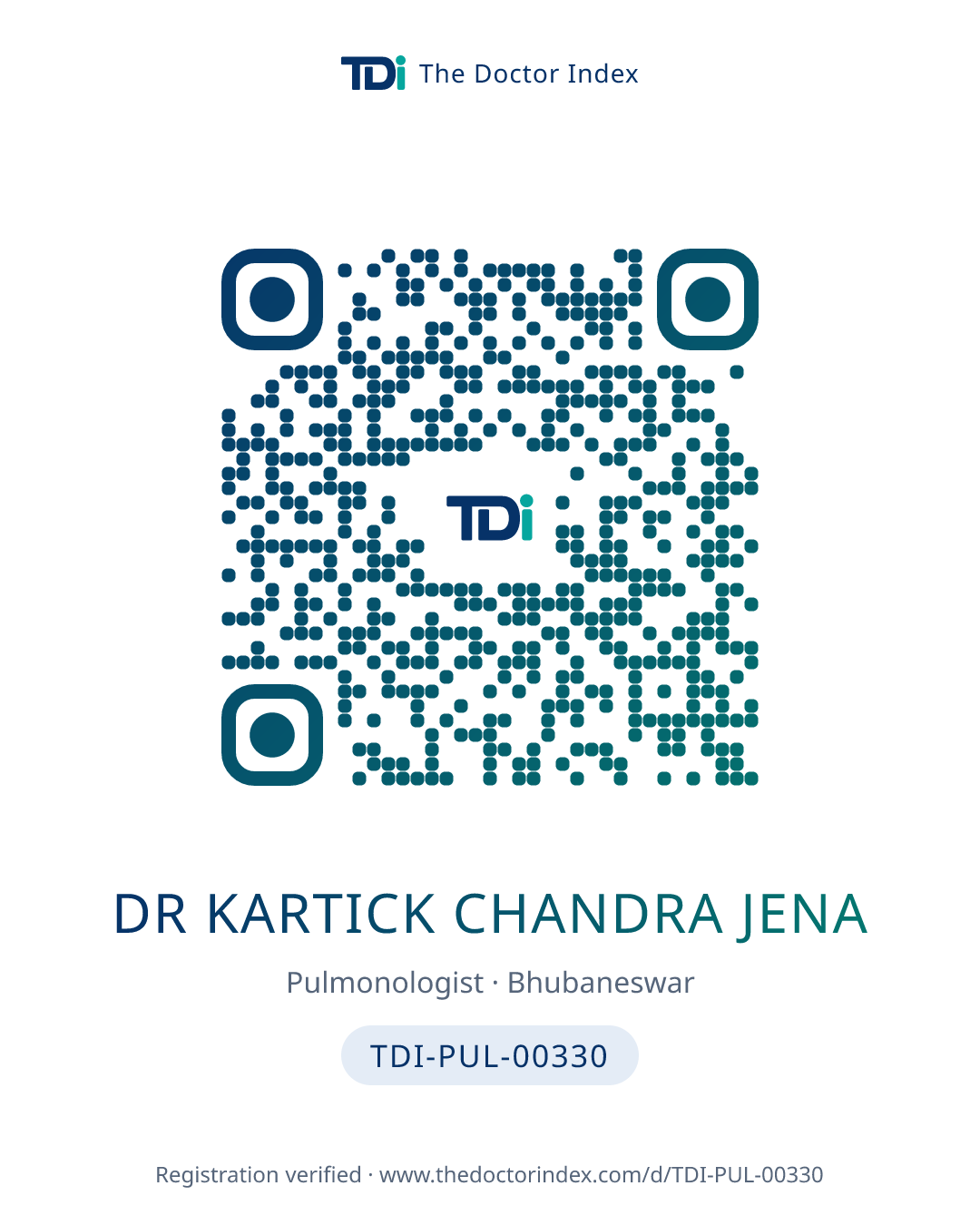 QR card for Dr Kartick Chandra Jena, TDI-PUL-00330