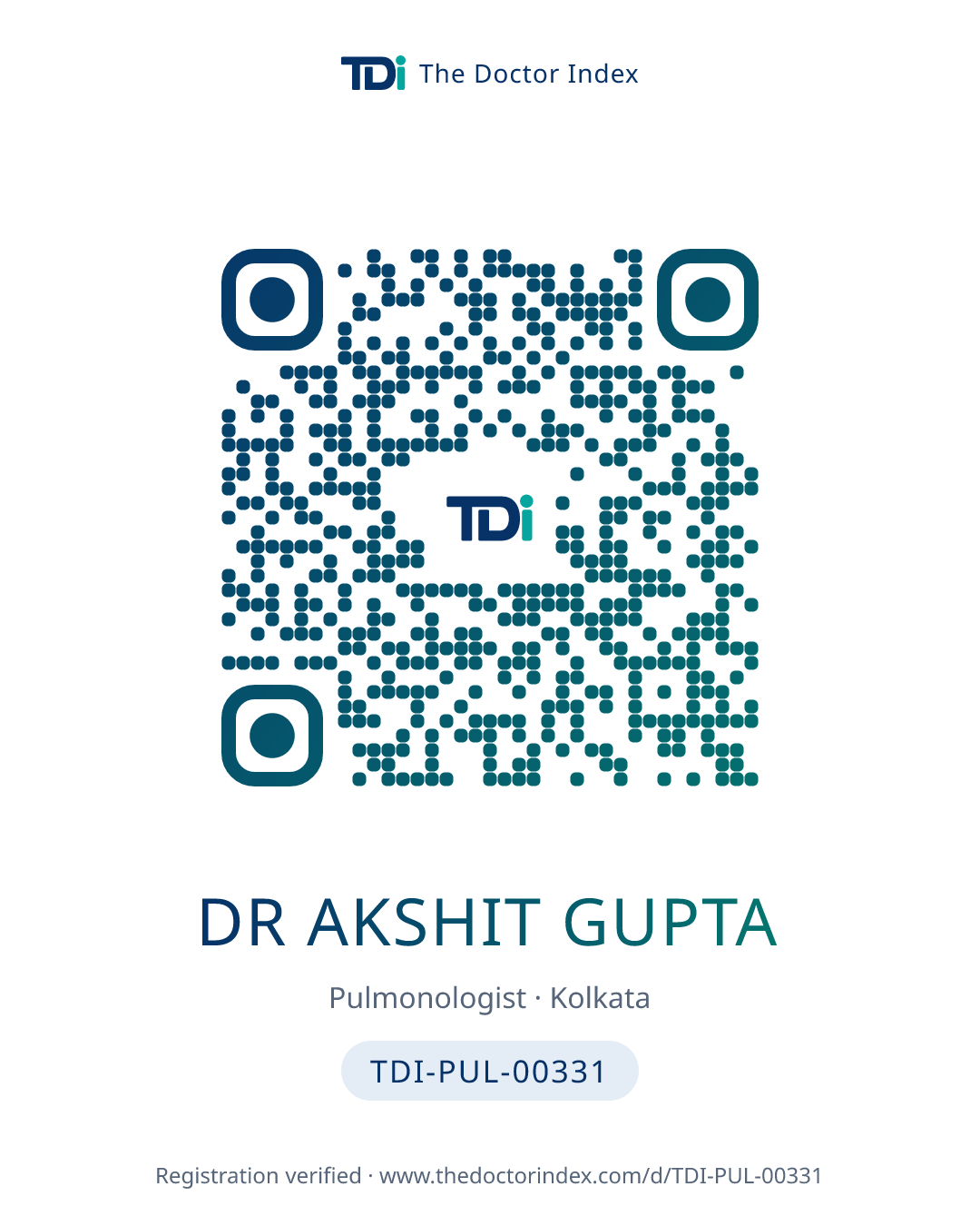 QR card for Dr Akshit Gupta, TDI-PUL-00331