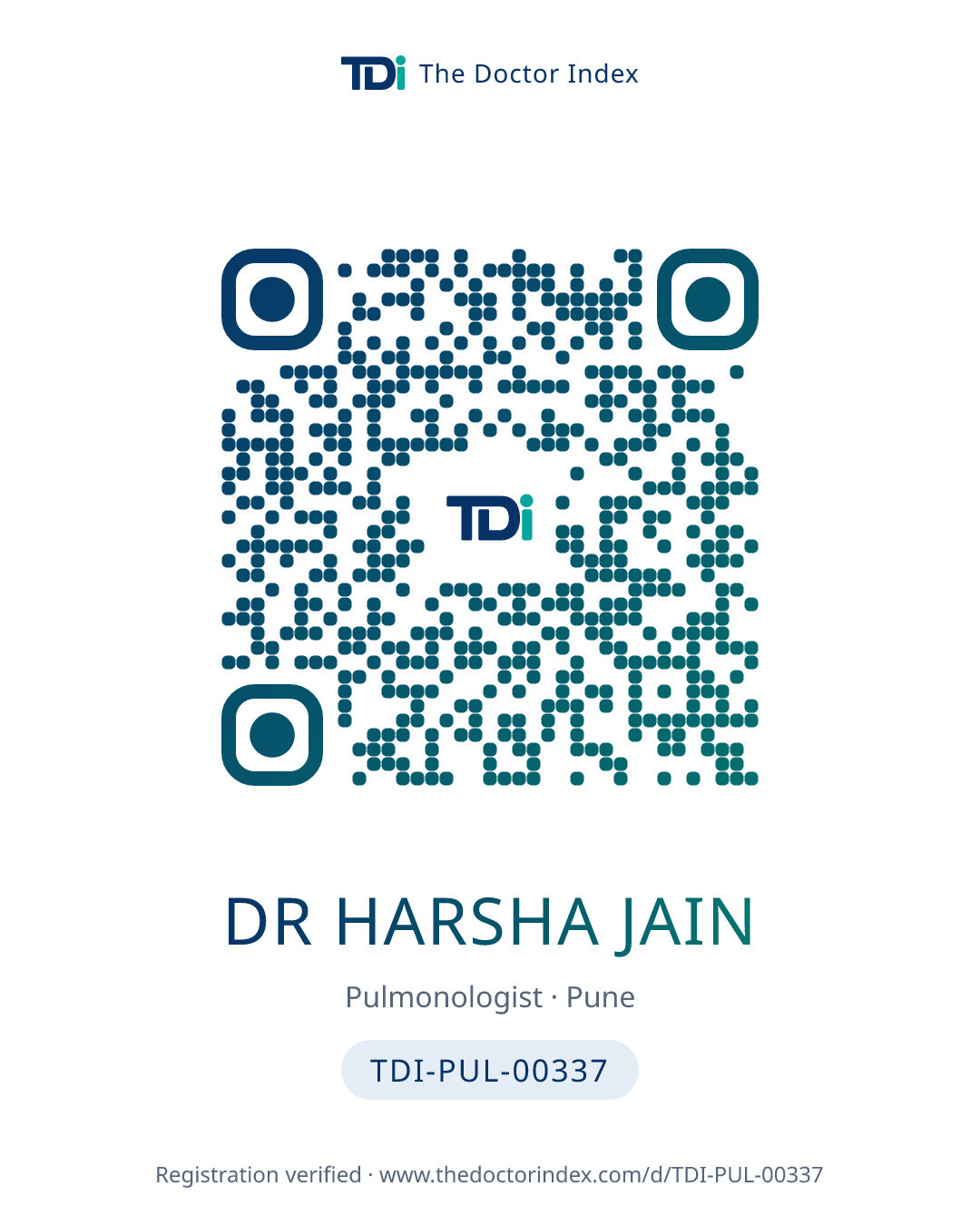 QR card for Dr Harsha Jain, TDI-PUL-00337