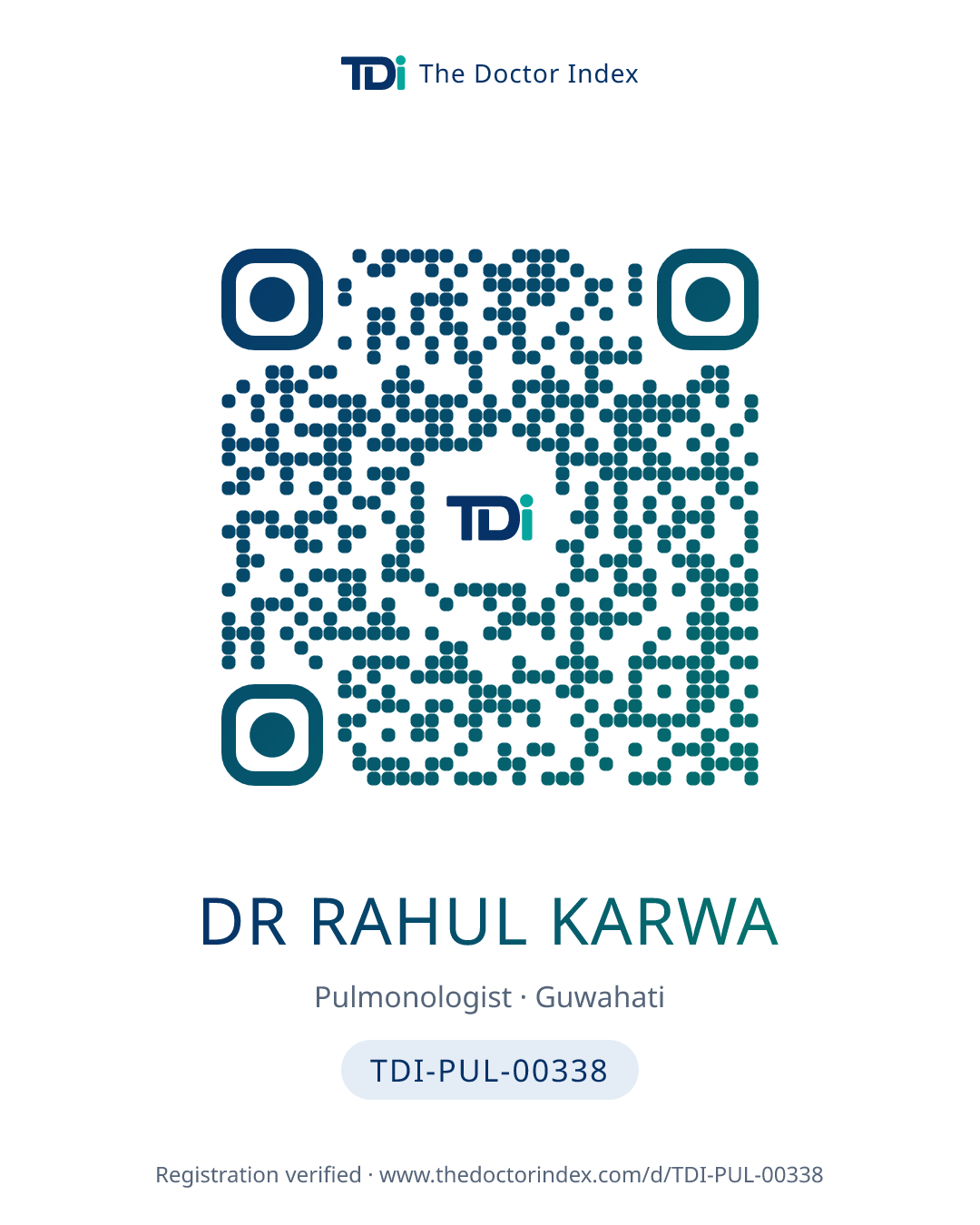 QR card for Dr Rahul Karwa, TDI-PUL-00338