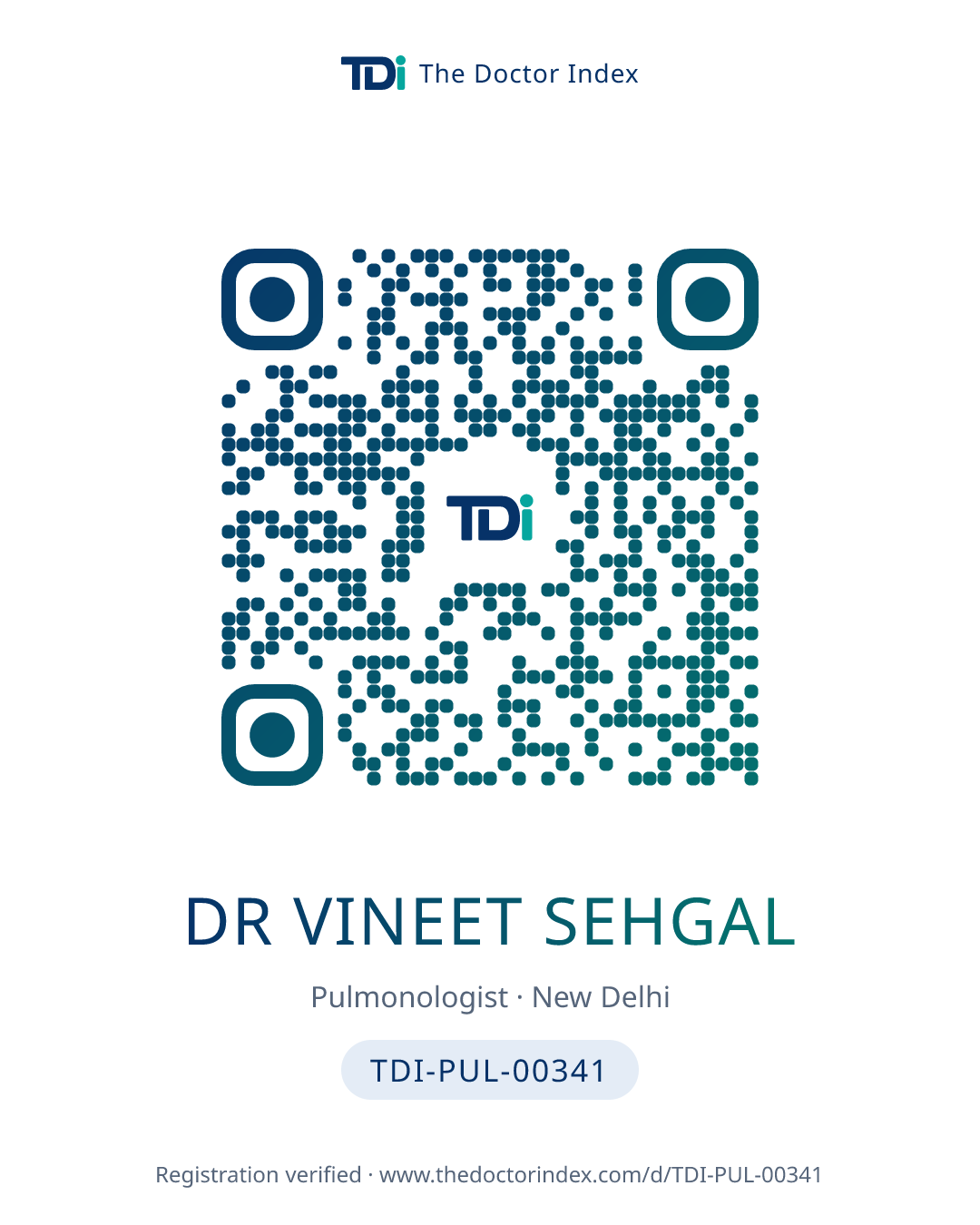 QR card for Dr Vineet Sehgal, TDI-PUL-00341