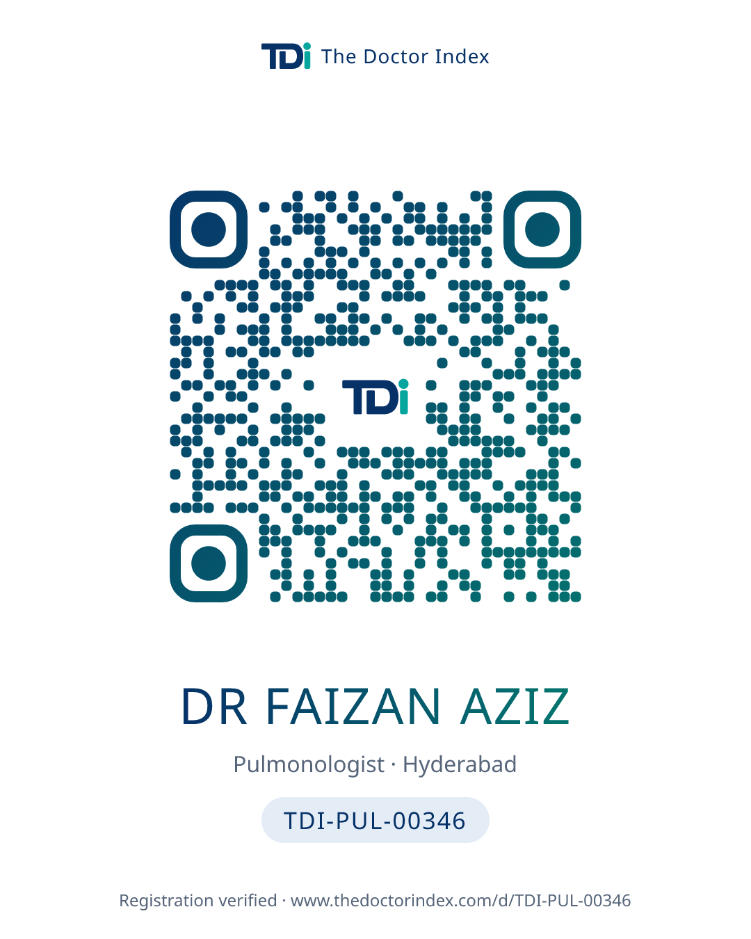 QR card for Dr Faizan Aziz, TDI-PUL-00346