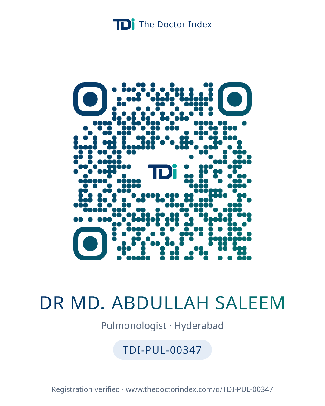 QR card for Dr MD. Abdullah Saleem, TDI-PUL-00347
