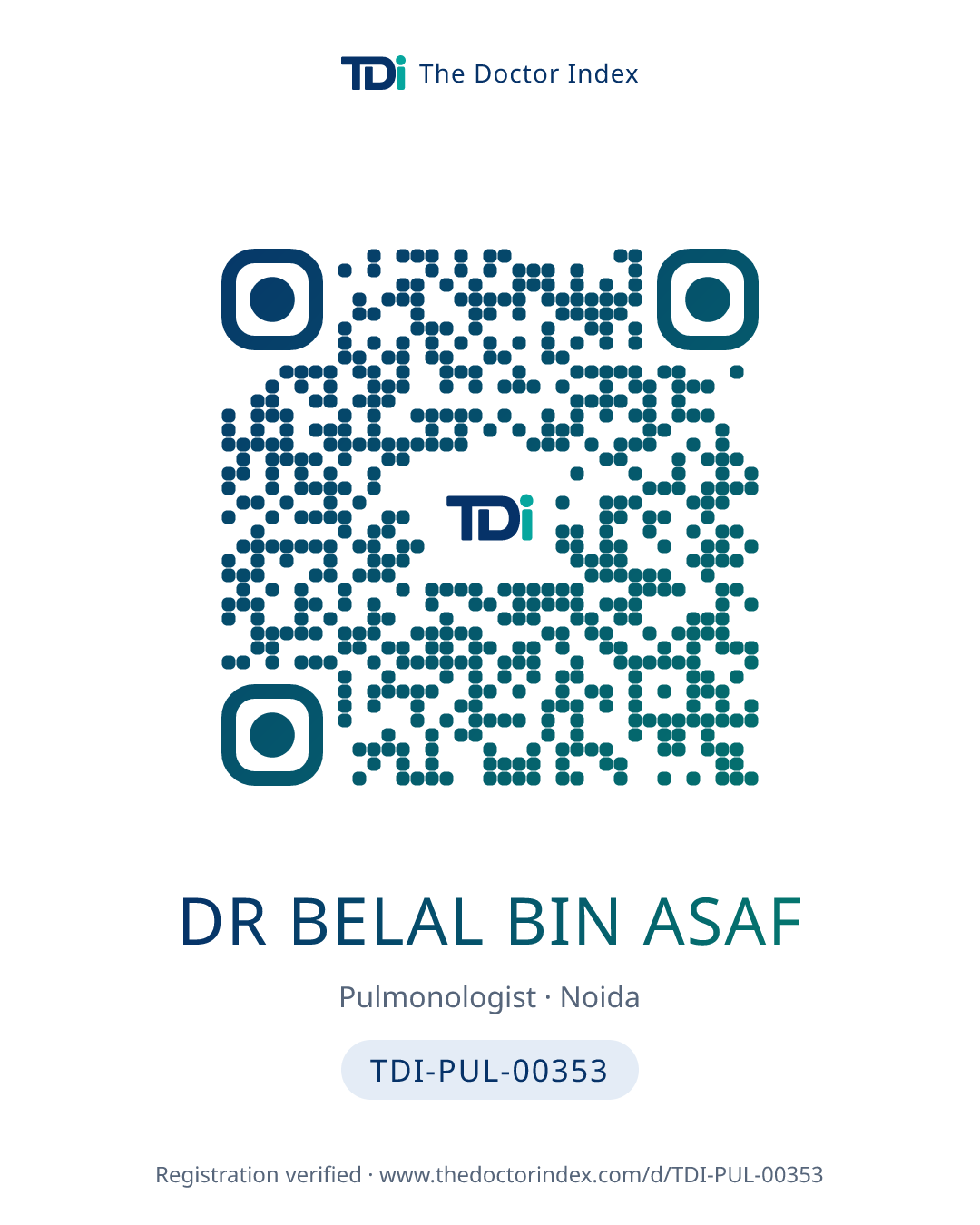 QR card for Dr Belal Bin Asaf, TDI-PUL-00353