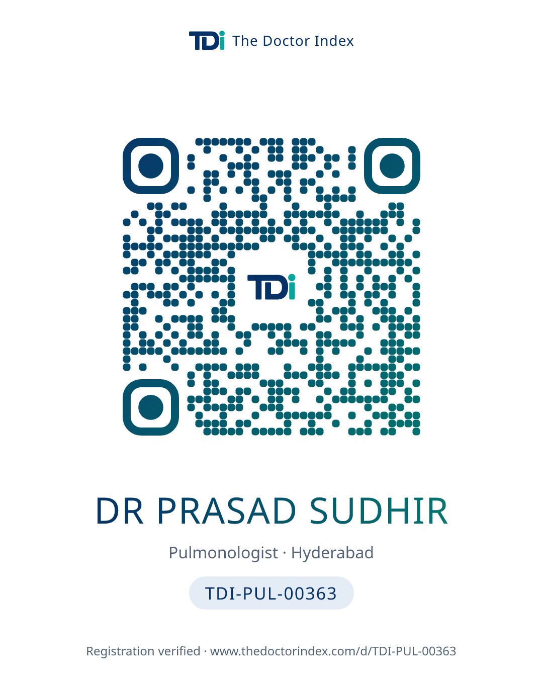 QR card for Dr Prasad Sudhir, TDI-PUL-00363