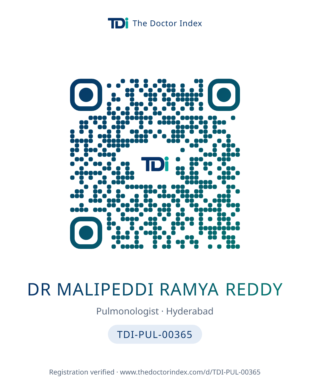 QR card for Dr Malipeddi Ramya Reddy, TDI-PUL-00365