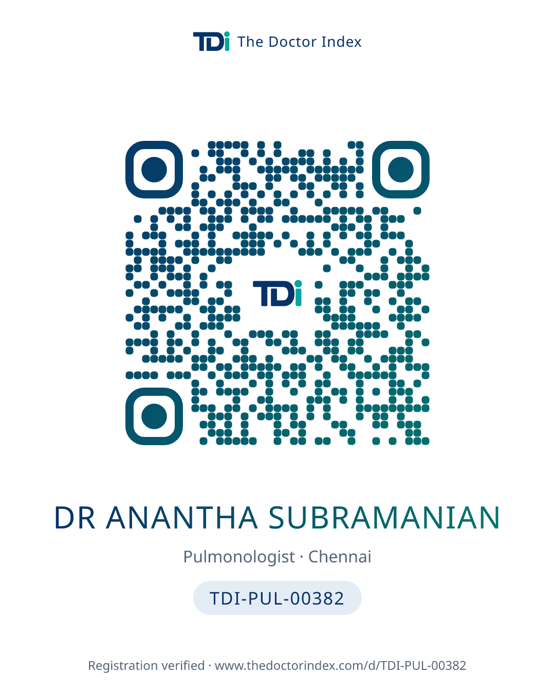 QR card for Dr Anantha Subramanian, TDI-PUL-00382