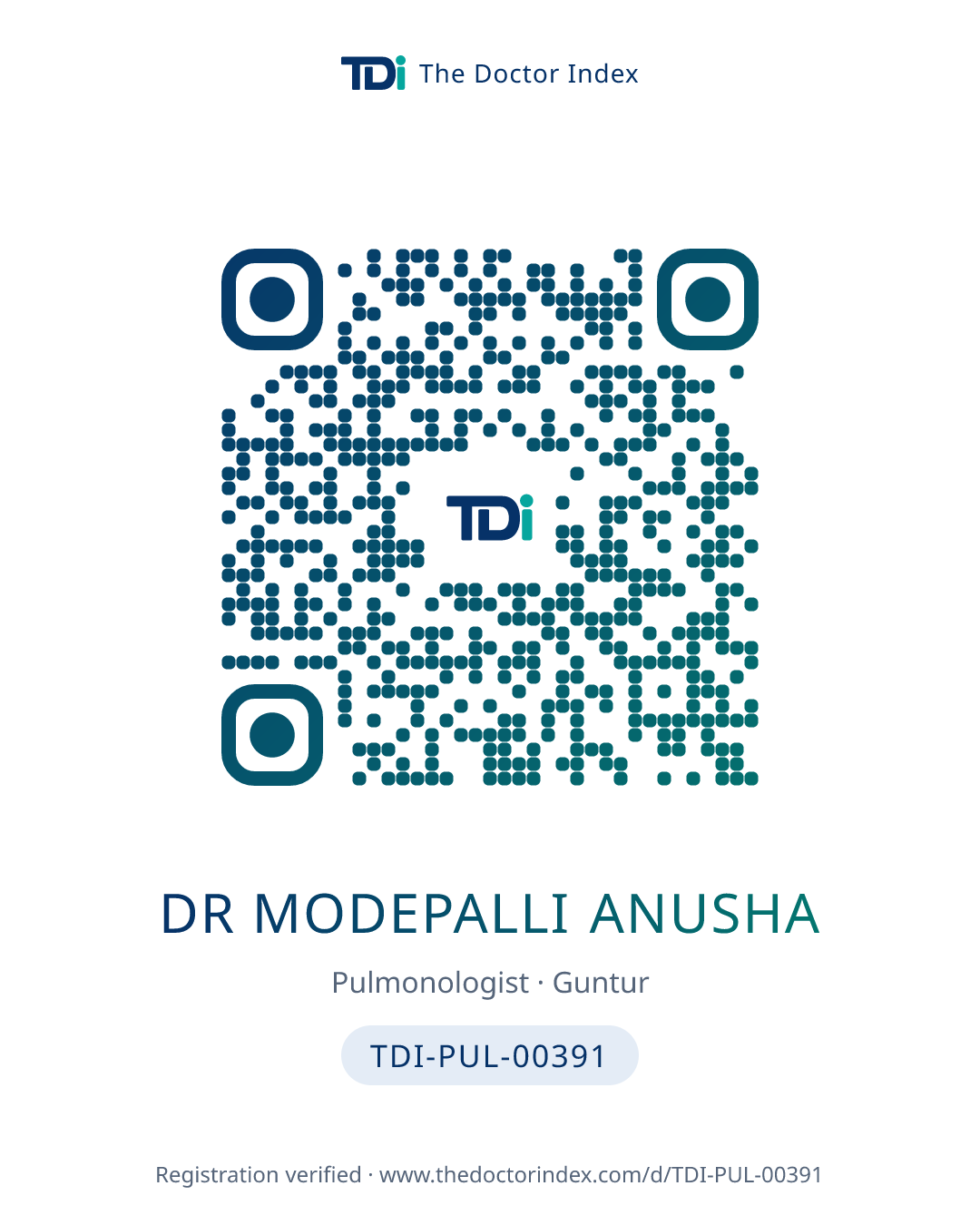 QR card for Dr Modepalli Anusha, TDI-PUL-00391
