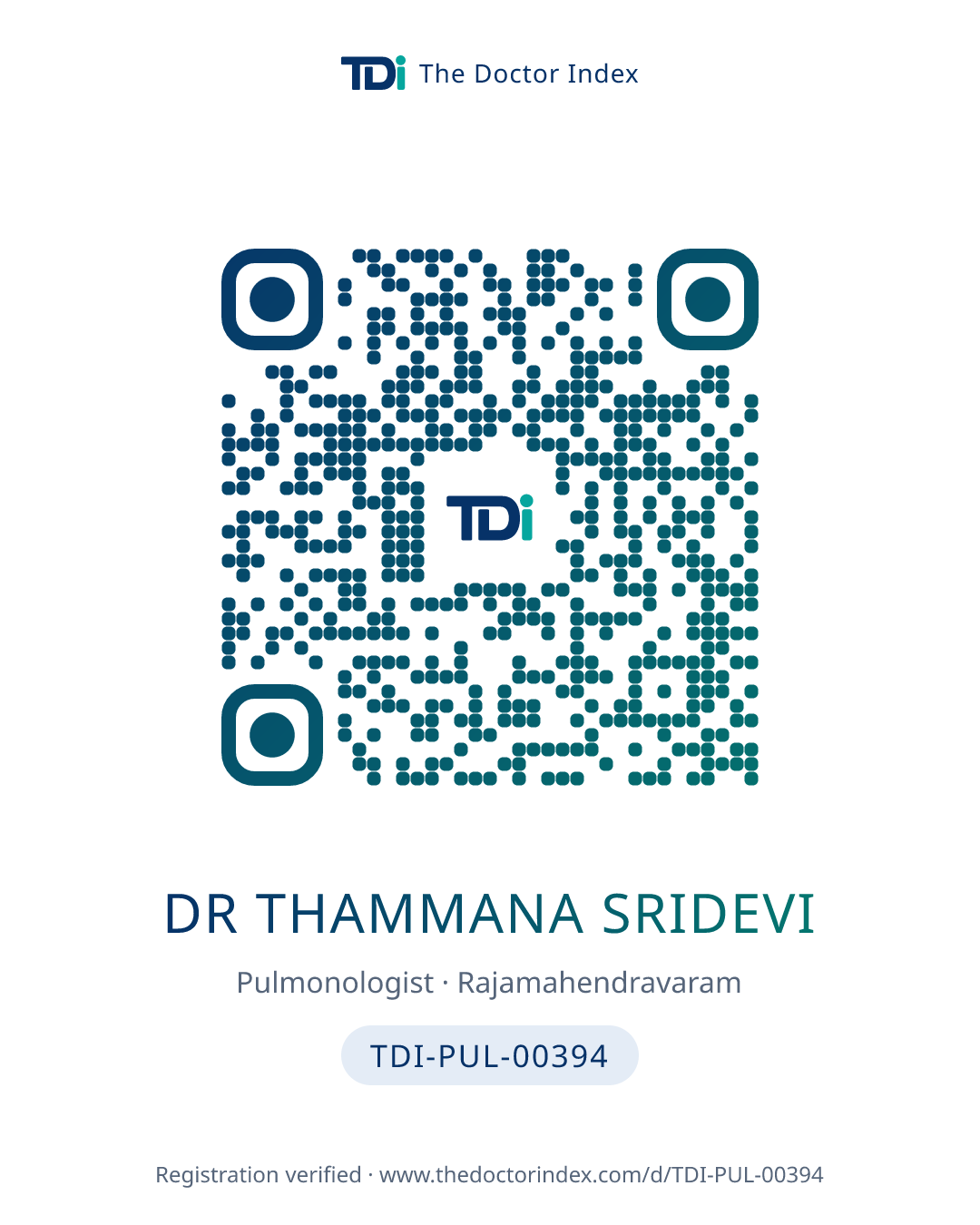 QR card for Dr Thammana Sridevi, TDI-PUL-00394