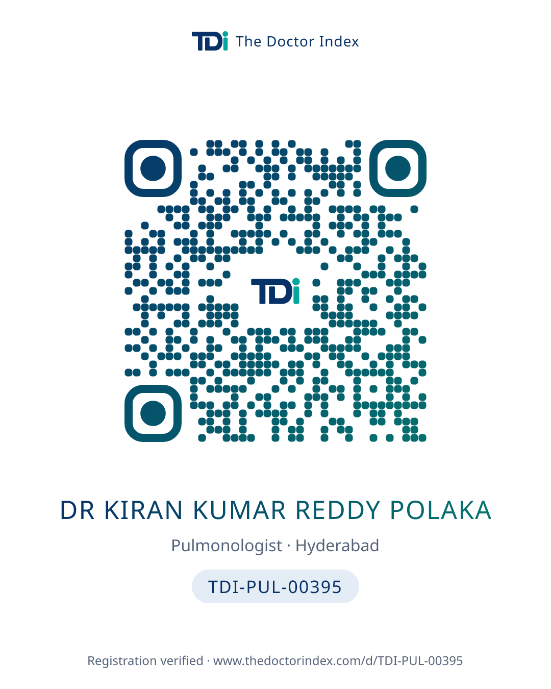 QR card for Dr Kiran Kumar Reddy Polaka, TDI-PUL-00395