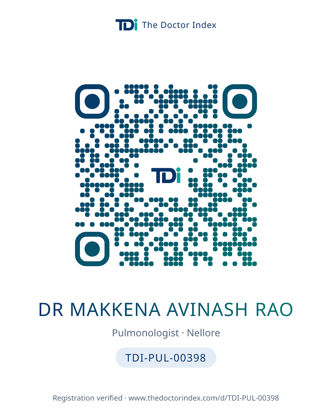 QR card for Dr Makkena Avinash Rao, TDI-PUL-00398