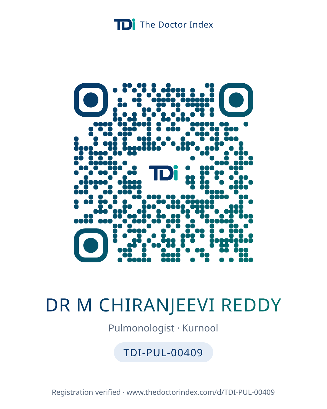 QR card for Dr M Chiranjeevi Reddy, TDI-PUL-00409
