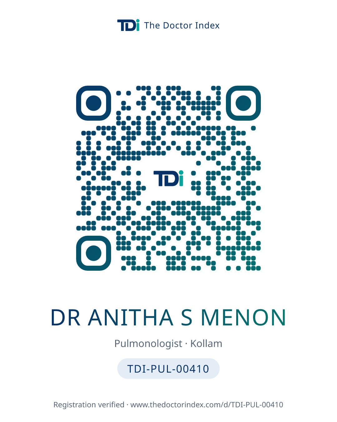 QR card for Dr Anitha S Menon, TDI-PUL-00410