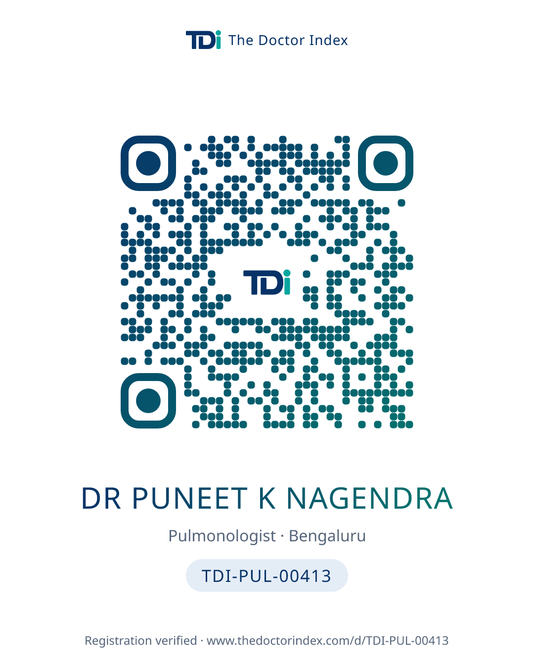 QR card for Dr Puneet K Nagendra, TDI-PUL-00413