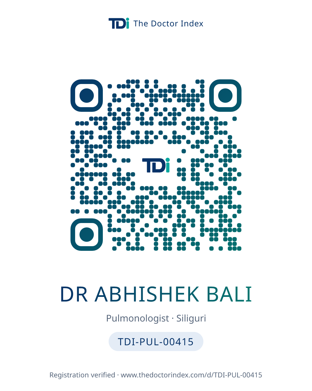 QR card for Dr Abhishek Bali, TDI-PUL-00415