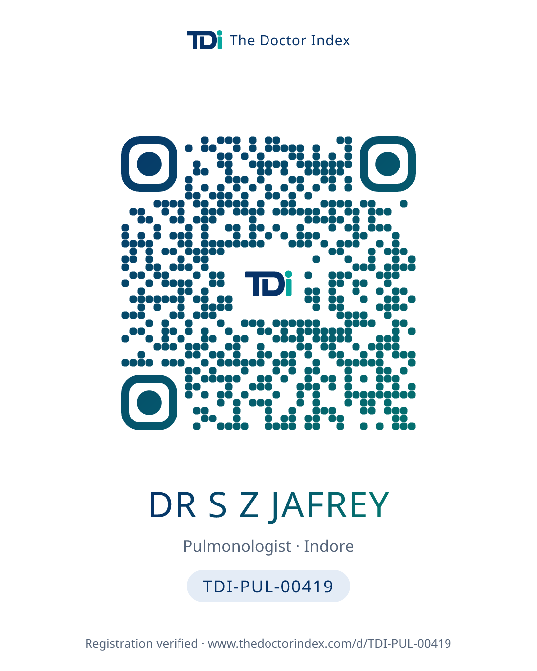 QR card for Dr S Z Jafrey, TDI-PUL-00419