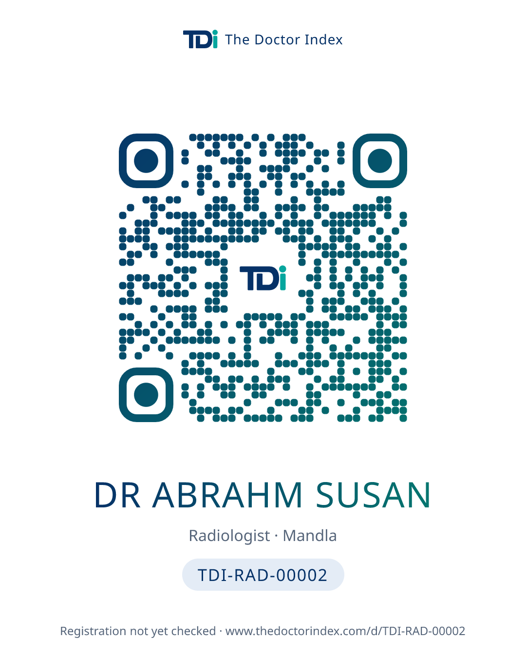 QR card for Dr Abrahm Susan, TDI-RAD-00002