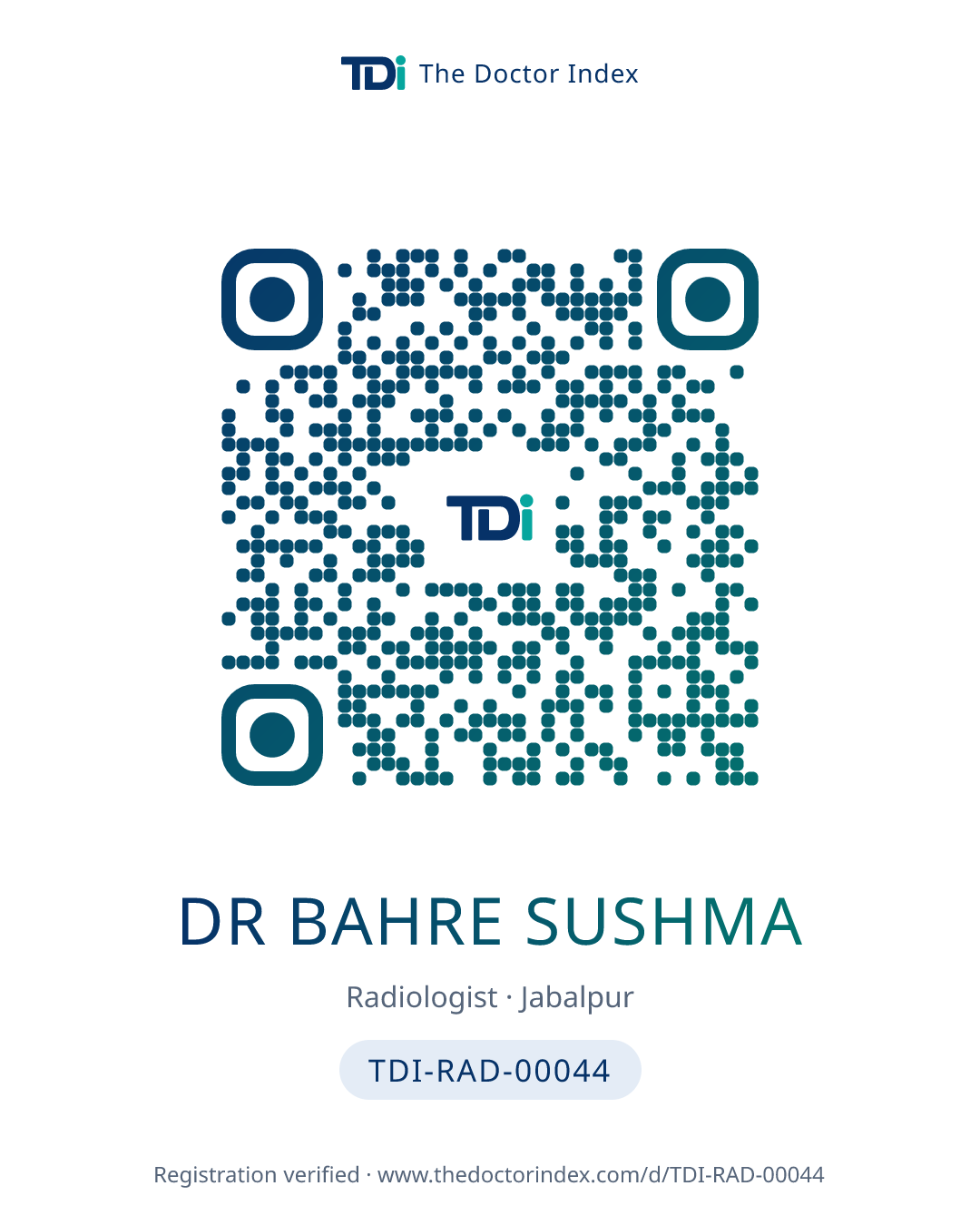 QR card for Dr Bahre Sushma, TDI-RAD-00044
