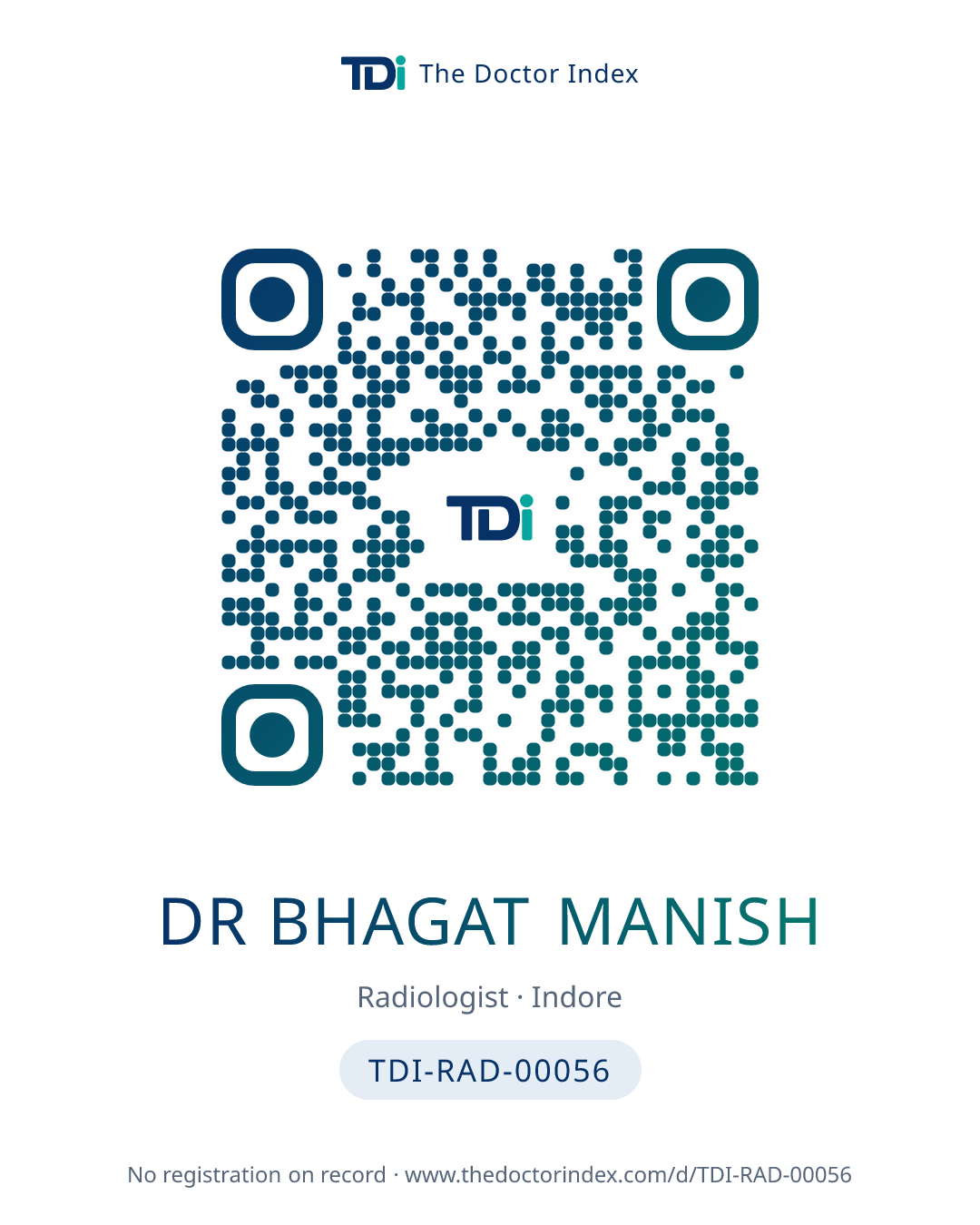 QR card for Dr Bhagat Manish, TDI-RAD-00056
