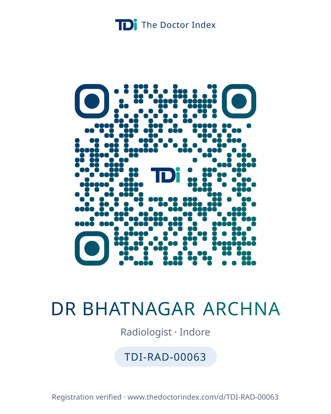 QR card for Dr Bhatnagar Archna, TDI-RAD-00063