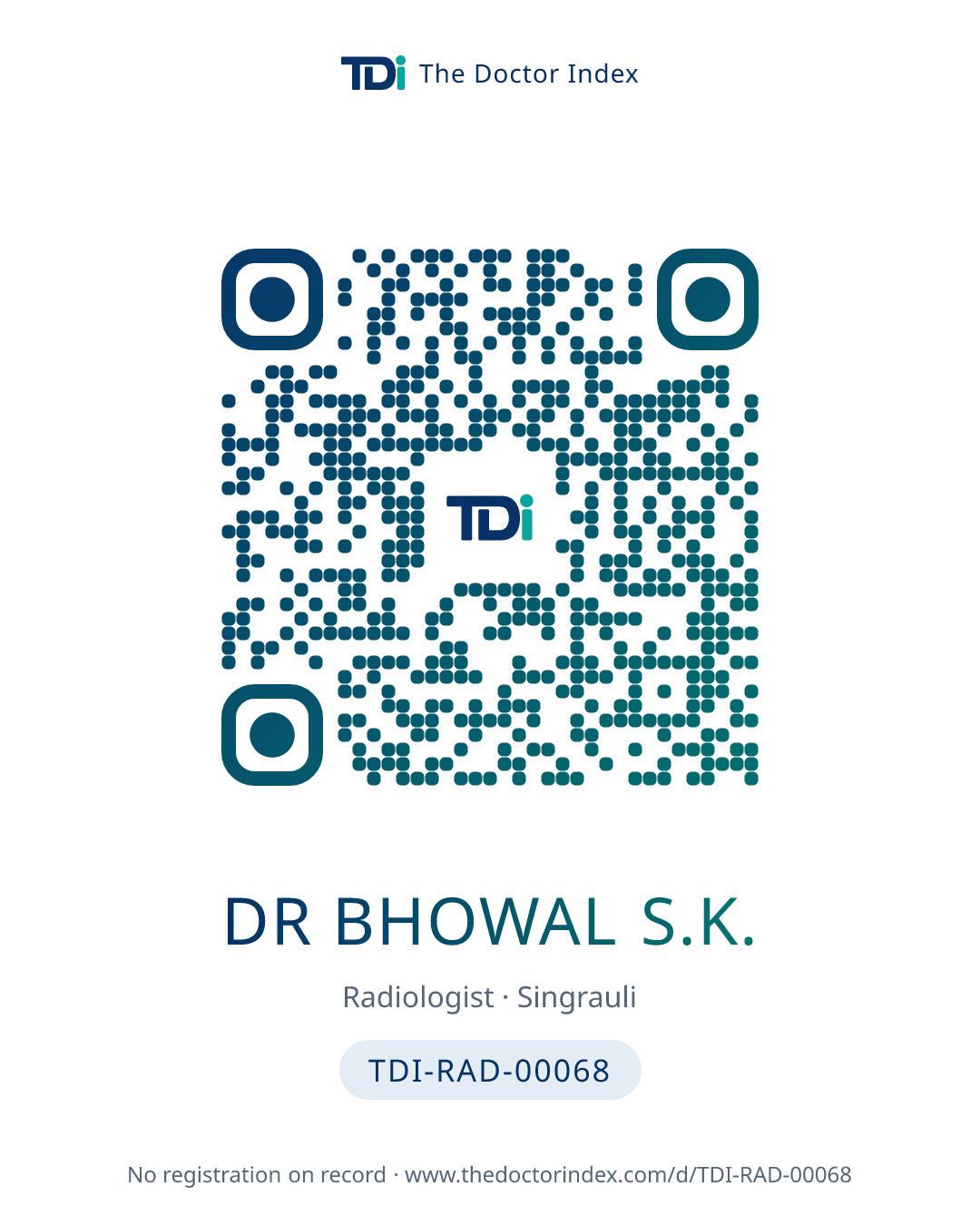 QR card for Dr Bhowal S.K., TDI-RAD-00068