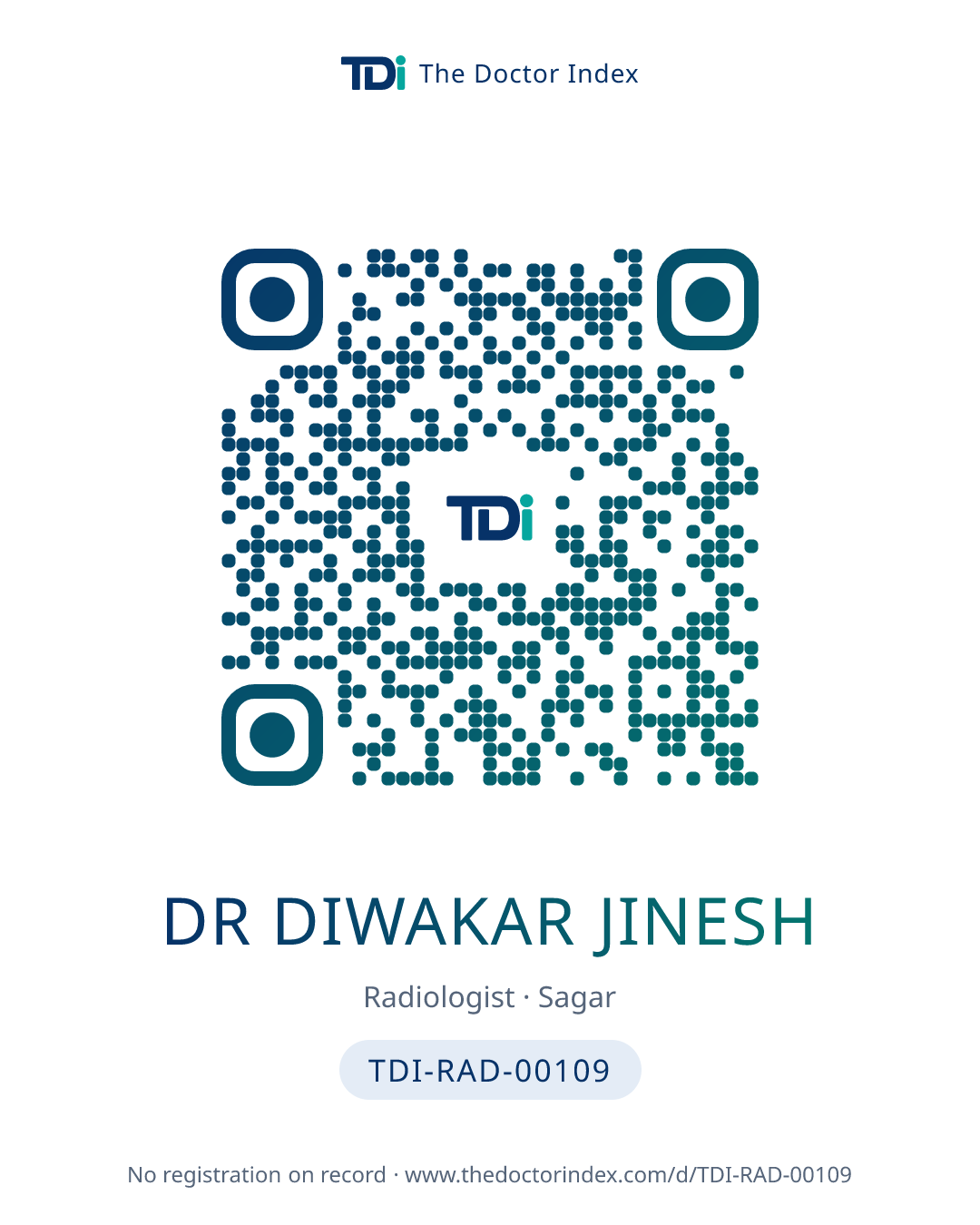 QR card for Dr Diwakar Jinesh, TDI-RAD-00109