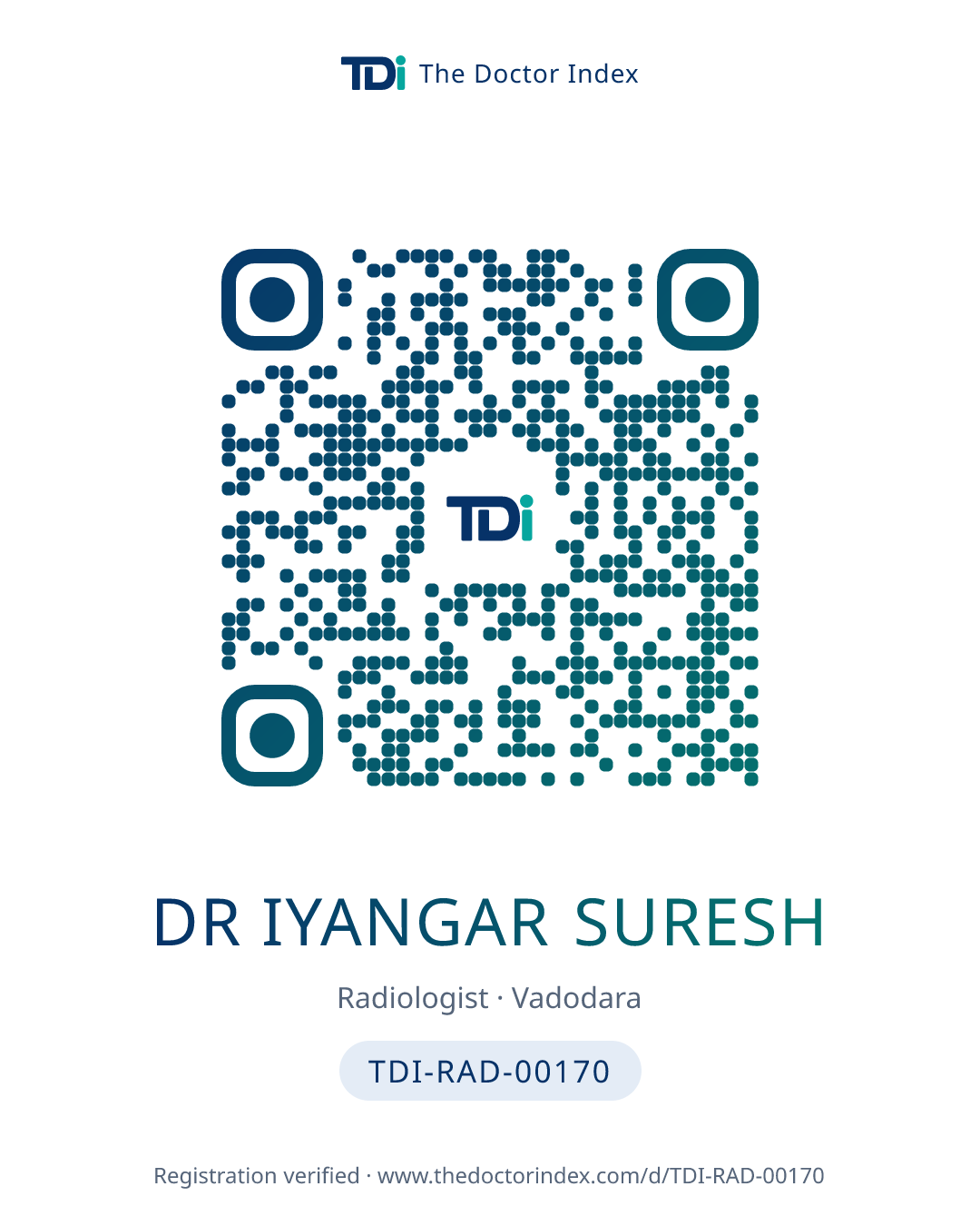 QR card for Dr Iyangar Suresh, TDI-RAD-00170